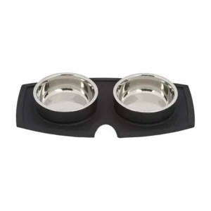 Vacumatt & Stainless Steel Pet Double Diner Black XS