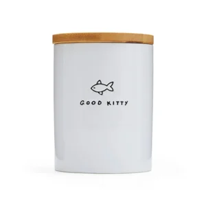 Ceramic Good Kitty Fish Cat Treat Jar White