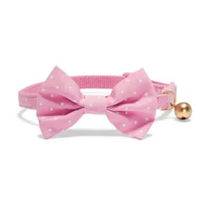 Polka Dot Breakaway Cat Collar W/Bow Pink 20-30cm