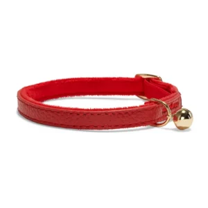 Leather Stretch Cat Collar Red 18-25cm